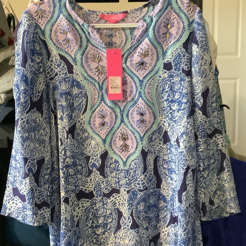 Lilly‎ Pulitzer Blue and Purple Renato Silk Tunic Top, XXS